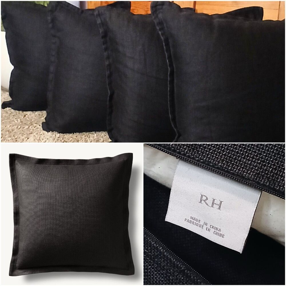 Restoration Hardware RH Heavyweight Linen Pillow Covers 22x22 Black  LOT OF 4
